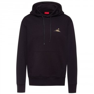 Sweat à capuche Dongrel Hugo Boss en molleton de coton avec imprimé soleil doré réfléchissant