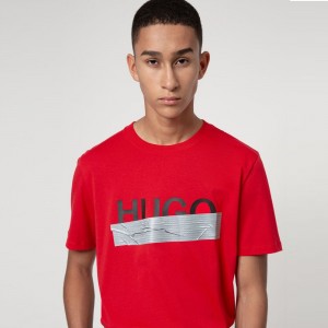T-shirt Hugo Boss Regular Fit Rouge avec logo artistique