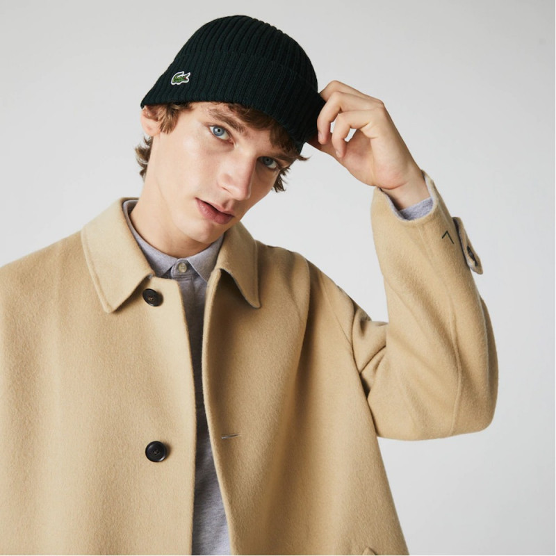 Bonnet côtelé Lacoste en laine unie