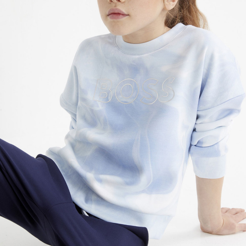 Sweat à col rond Boss enfant blanc bleu
