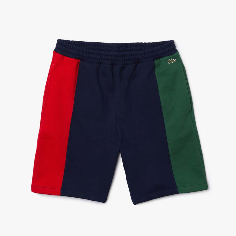 Short Lacoste en molleton de coton mélangé tricolore avec marquage