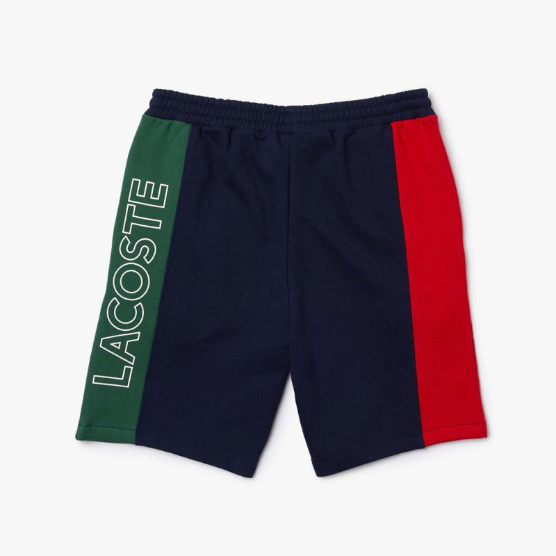 Short Lacoste en molleton de coton mélangé tricolore avec marquage bleu marine
