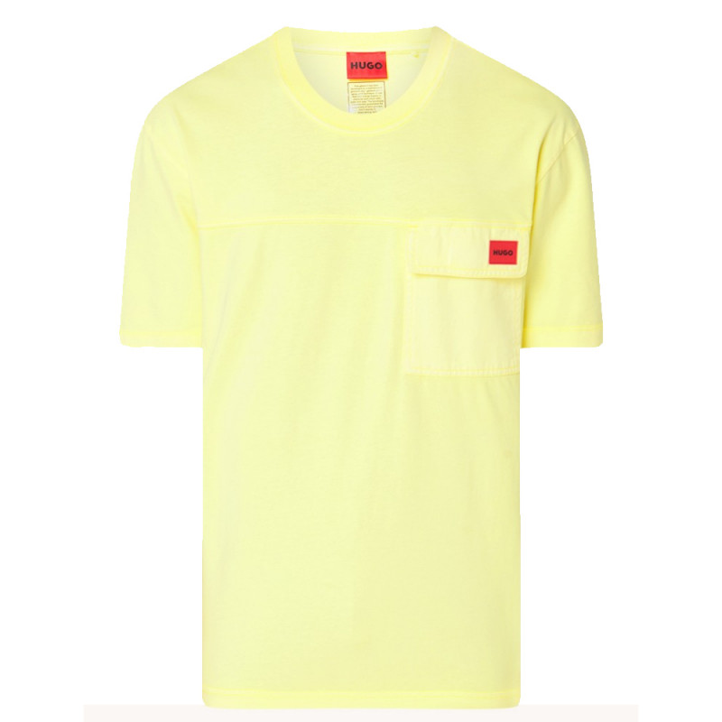 T-Shirt Hugo Dinsky Jaune avec poche sur la poitrine et logo rouge
