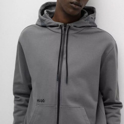 Sweat à capuche zippé Hugo en molleton de coton avec logos détails