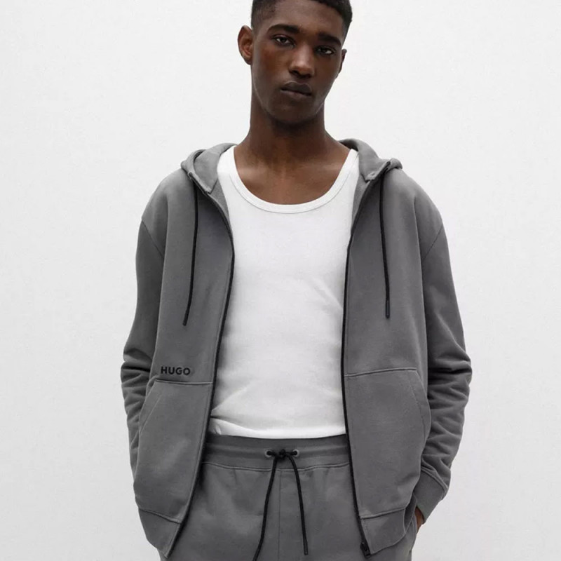 Sweat à capuche zippé Hugo en molleton de coton avec logos pour homme