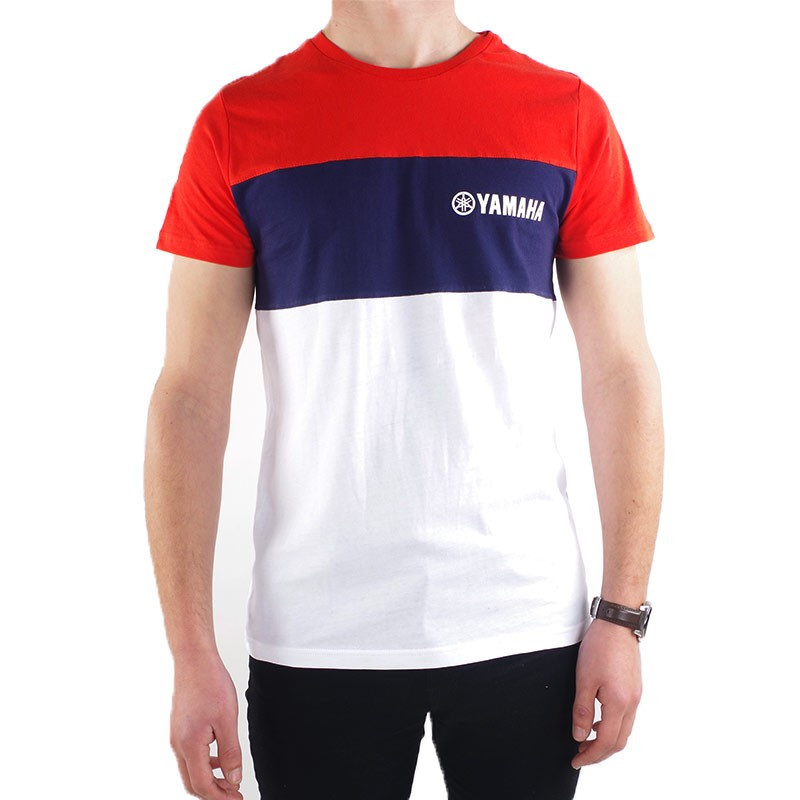 Vente tee-shirt Yamaha homme YAM/1/TSC/TAPE/A blanc, bleu et rouge pas cher