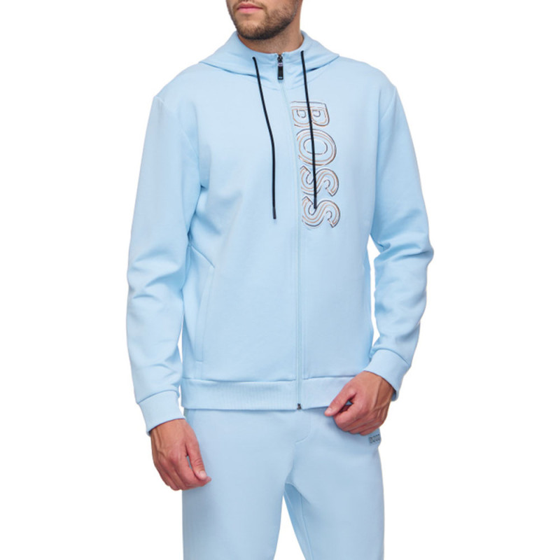 Sweat à capuche zippé Boss Saggy 1 Bleu ciel porté