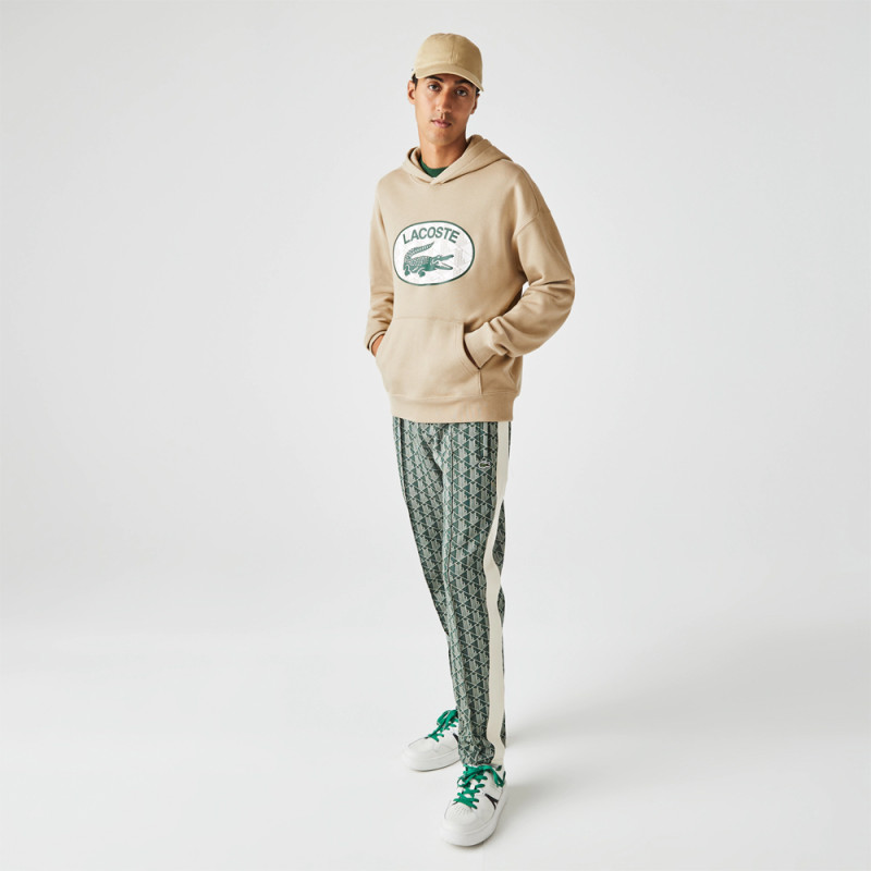 Sweatshirt beige Lacoste à capuche avec logo