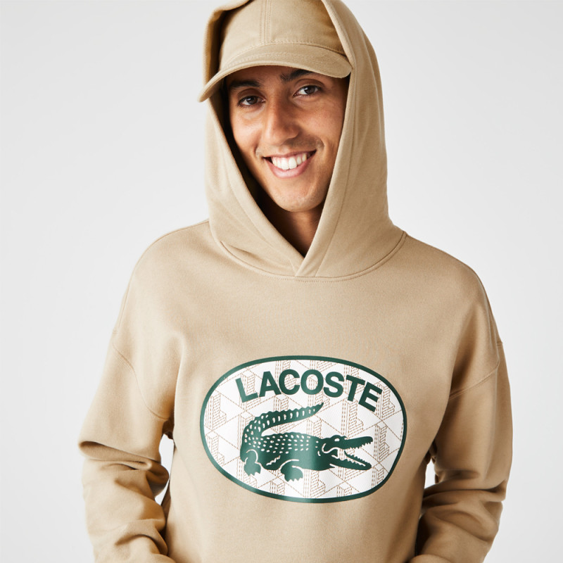Sweatshirt en coton beige Lacoste à capuche avec logo