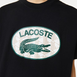T-shirt à col rond avec logo monogramme imprimé Lacoste noir zoom