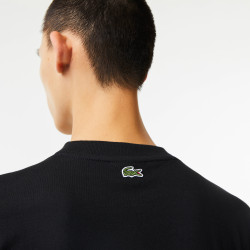 T-shirt à col rond avec logo monogramme Lacoste noir dos zoom