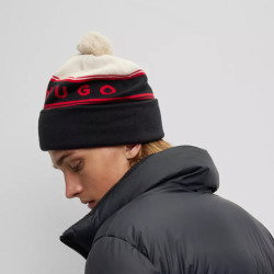 Bonnet color block avec logo et pompom