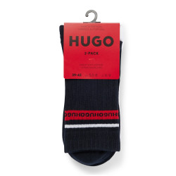 Lot de deux paires de chaussettes mi-mollet bleue marine et blanche Hugo à bande logo