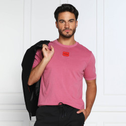 T-shirt Diragolino HUGO rose en coton avec étiquette logo rouge