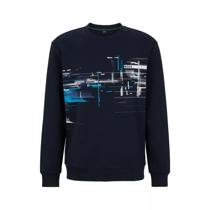 Sweat Boss Relaxed fit en coton mélangé à motif SALBONIC bleu foncé