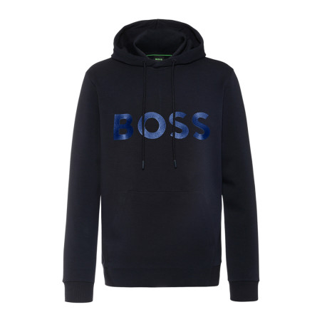 Sweat à capuche SOODY BOSS bleu marine logo imprimé métallisé chez DMS