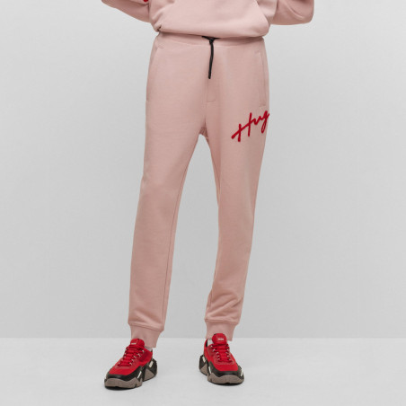 Jogging rose Drog HUGO en coton avec logo brodé rouge