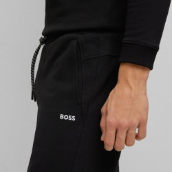Pantalon de survêtement Hadiko BOSS noir en coton à logo brodé blanc