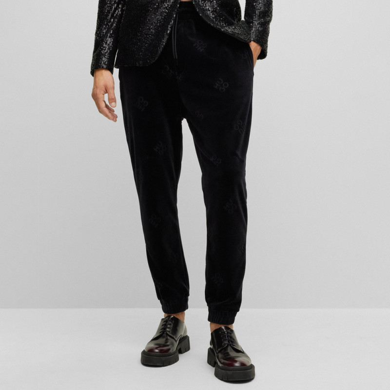 Jogging Daboon HUGO noir en velours mélangé à logos