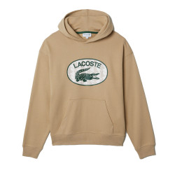 Sweatshirt Lacoste à capuche loose fit en molleton de coton avec logo Beige