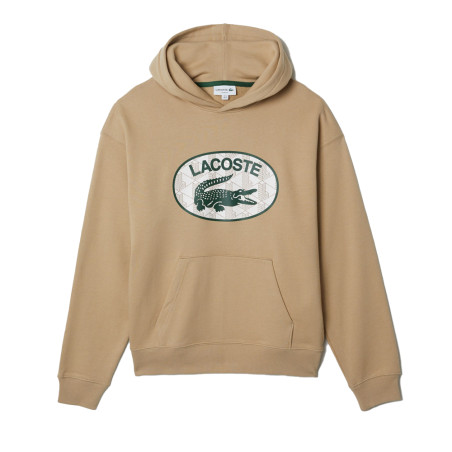 Sweatshirt Lacoste à capuche loose fit en molleton de coton avec logo Beige