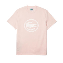 T-shirt rose Lacoste en coton à col rond avec logo imprimé en 3D