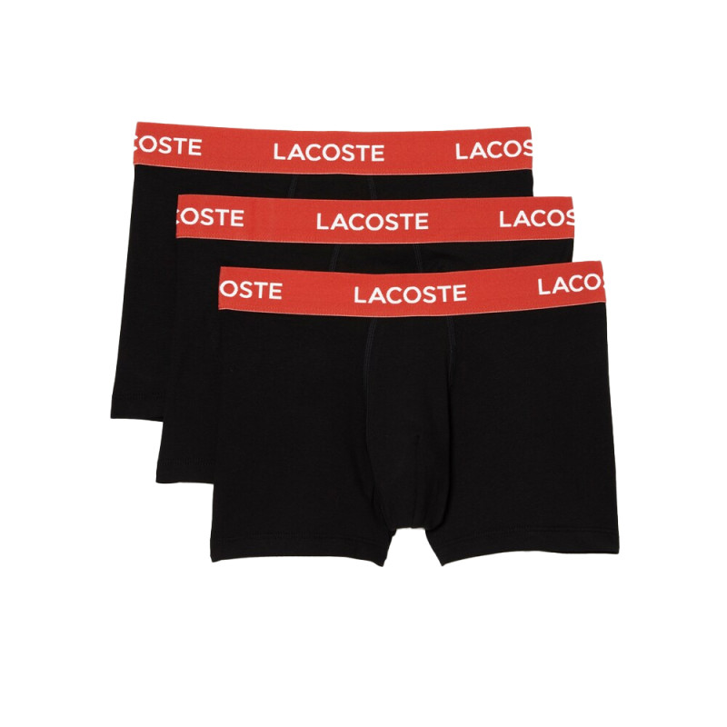 LOT DE 3 BOXERS COURTS NOIRS LACOSTE AVEC CEINTURE CONTRASTÉE IMPRIMÉE