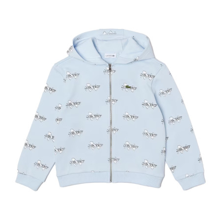 SWEATSHIRT ZIPPÉ LACOSTE ENFANT AVEC CAPUCHE ET IMPRIMÉ SIGLÉ CONTRASTÉ