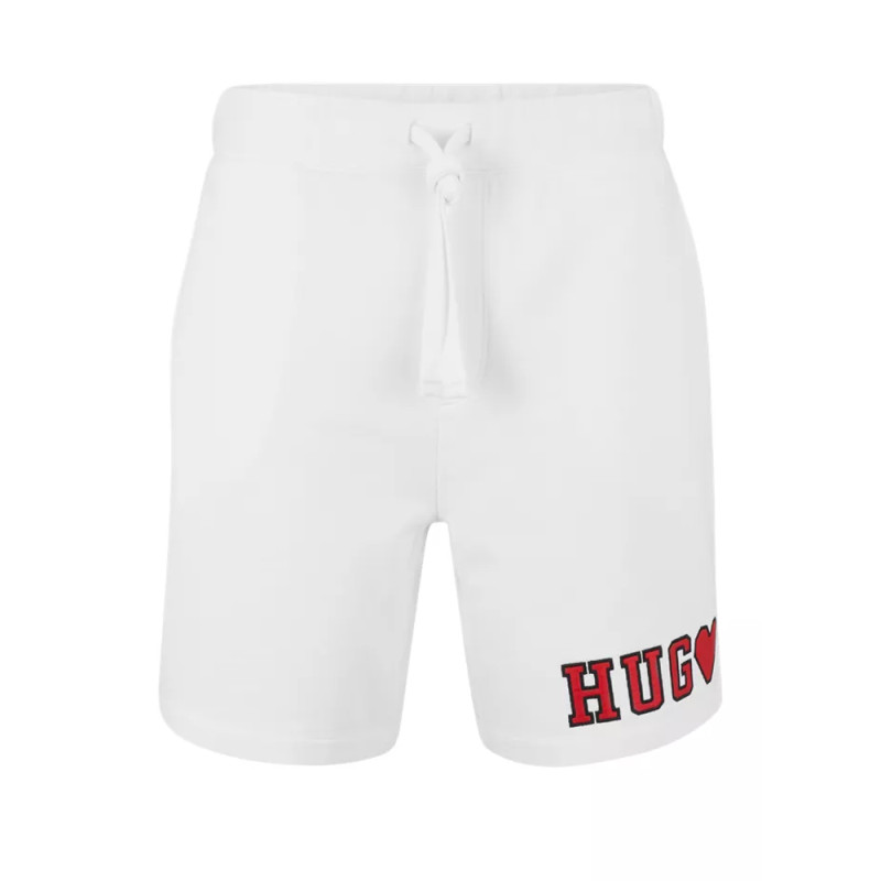 SHORT MIXTE EN MOLLETON DE COTON BLANC AVEC CORDON DE SERRAGE ET LOGO ARTISTIQUE DAROMO HUGO