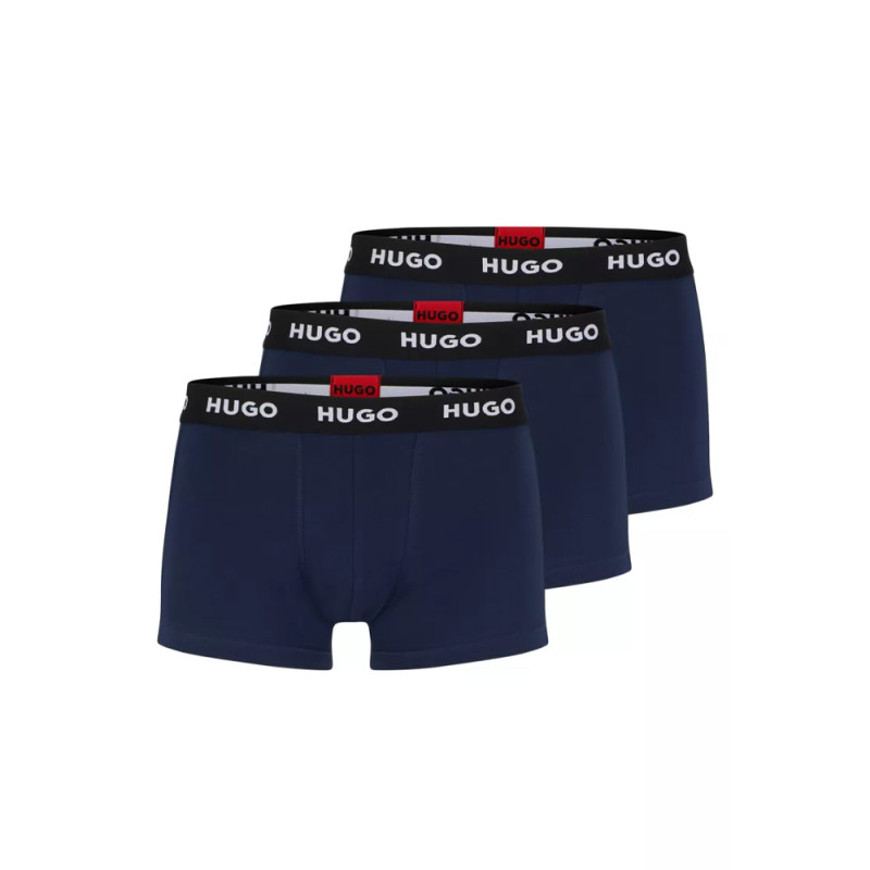 LOT DE TROIS BOXERS COURTS BLEU MARINE EN COTON STRETCH AVEC TAILLE À LOGOS HUGO