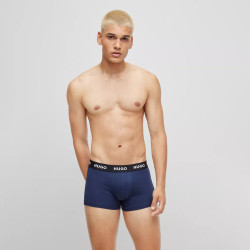 LOT DE TROIS BOXERS COURTS BLEU MARINE EN COTON STRETCH AVEC TAILLE À LOGOS HUGO