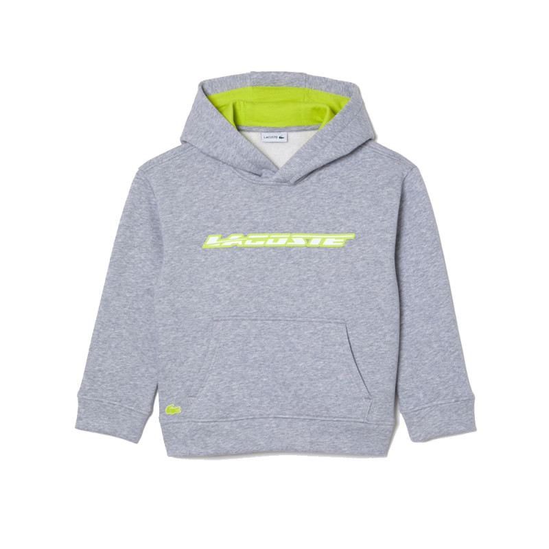 SWEATSHIRT À CAPUCHE ENFANT LACOSTE GRIS AVEC MARQUAGE CONTRASTÉ