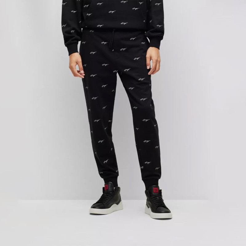 BAS DE SURVÊTEMENT EN MOLLETON DE COTON NOIR HUGO