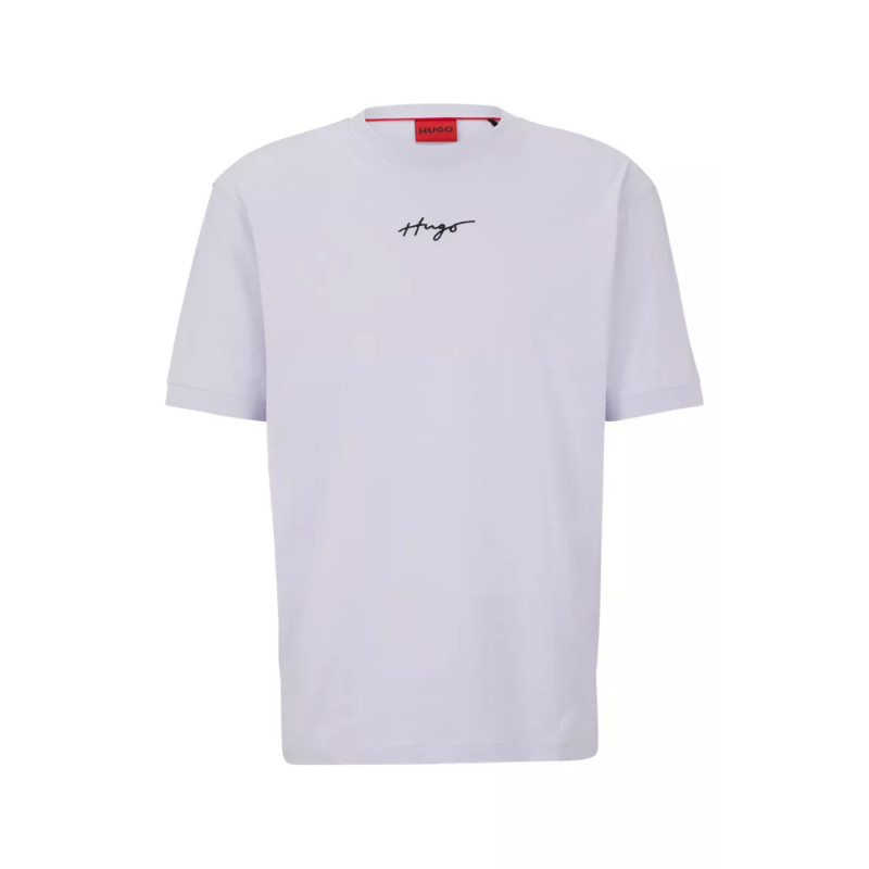 T-SHIRT RELAXED FIT VIOLET EN COTON AVEC LOGO MANUSCRIT DONTEVIDEO HUGO