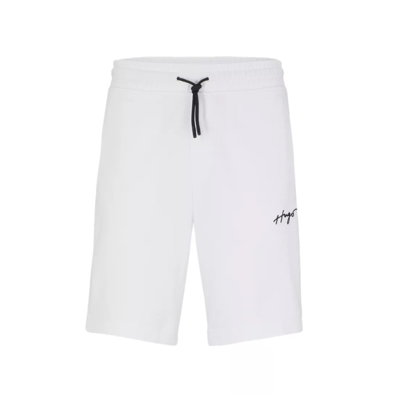 SHORT RELAXED FIT EN MOLLETON DE COTON BLANC AVEC LOGO MANUSCRIT DAMPINAS HUGO