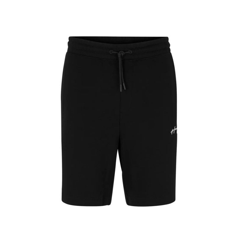 SHORT RELAXED FIT EN MOLLETON DE COTON NOIR AVEC LOGO MANUSCRIT DAMPINAS HUGO
