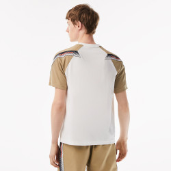 T-shirt Lacoste Tennis regular fit bandes siglées blanc et beige