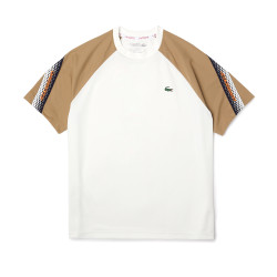 T-shirt homme TH5196 Lacoste Tennis regular fit bandes siglées blanc et beige