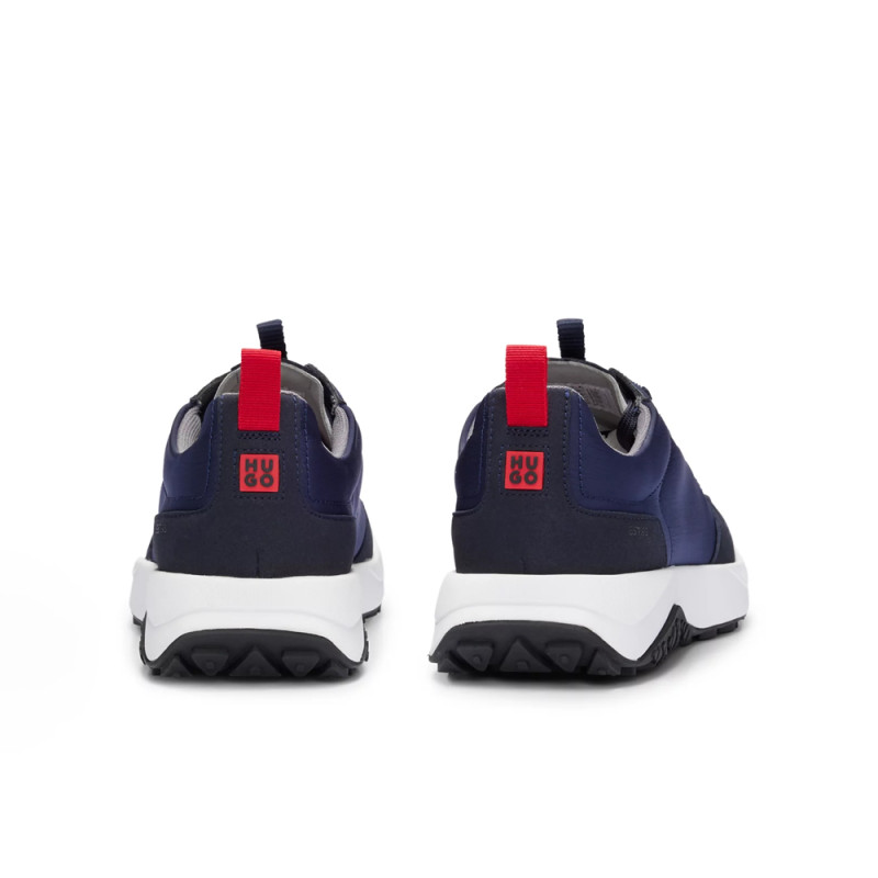 BASKETS BLEUES MARINES EN MÉLANGE DE MATIÈRES AVEC LOGOS