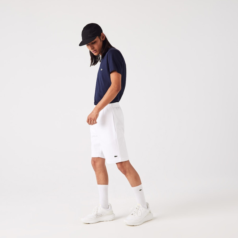 SHORT LACOSTE MOLLETON GRATTÉ DE COTON BIOLOGIQUE BLANC