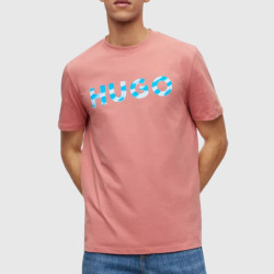 T-SHIRT ROSE DULIVIO_U232 HUGO EN COTON BIOLOGIQUE À LOGO IMPRIMÉ EN RELIEF