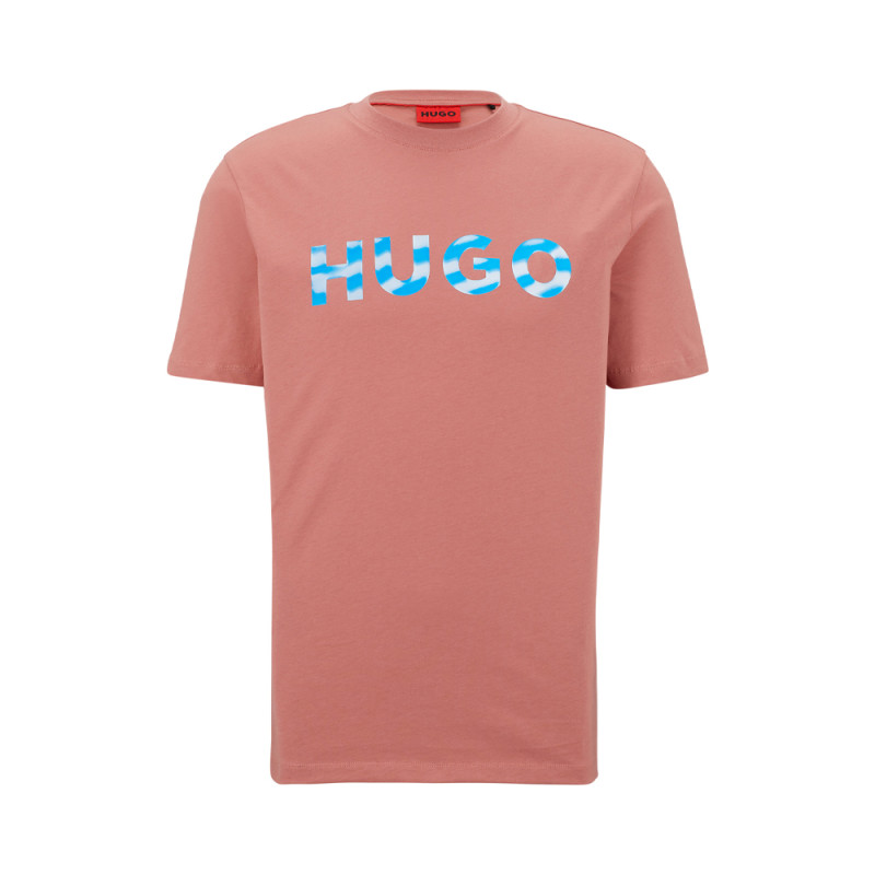 T-SHIRT ROSE DULIVIO_U232 HUGO EN COTON BIOLOGIQUE À LOGO IMPRIMÉ EN RELIEF