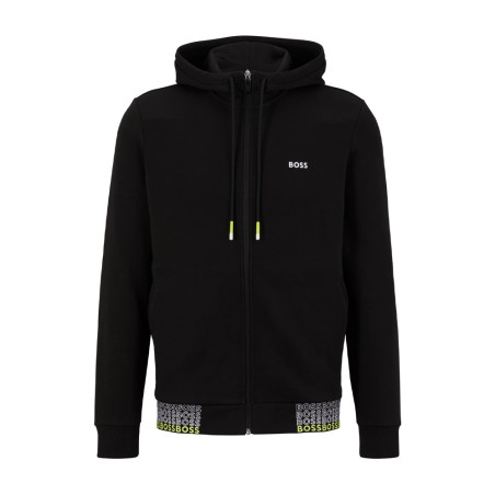 SWEAT À CAPUCHE NOIR À FERMETURE ÉCLAIR AVEC LOGOS MULTICOLORES SAGGY 1 BOSS