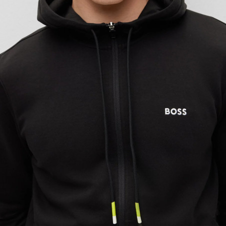 SWEAT À CAPUCHE NOIR À FERMETURE ÉCLAIR AVEC LOGOS MULTICOLORES