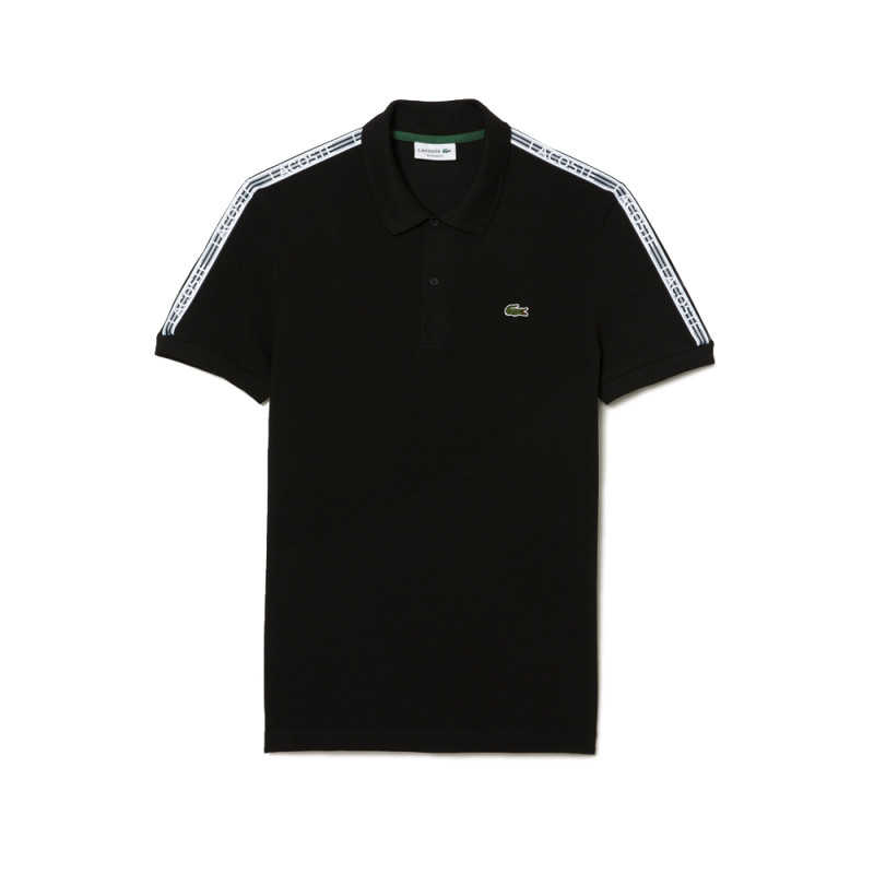 POLO HOMME LACOSTE À BANDES SIGLÉES EN MINI PIQUÉ NOIR