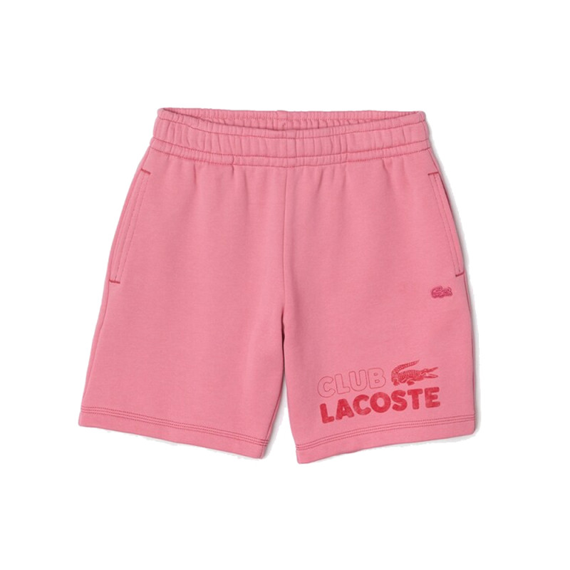 SHORT ENFANT LACOSTE AVEC MARQUAGE EN MOLLETON DE COTON BIOLOGIQUE ROSE