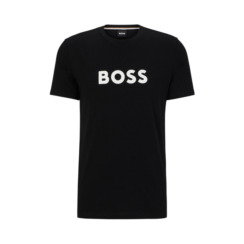 T-SHIRT RN BOSS NOIR EN COTON BIOLOGIQUE À LOGO CONTRASTANT