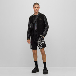 SHORT NOIR DABSAROKA HUGO RELAXED FIT EN COTON À LOGO FAÇON GRAFFITI