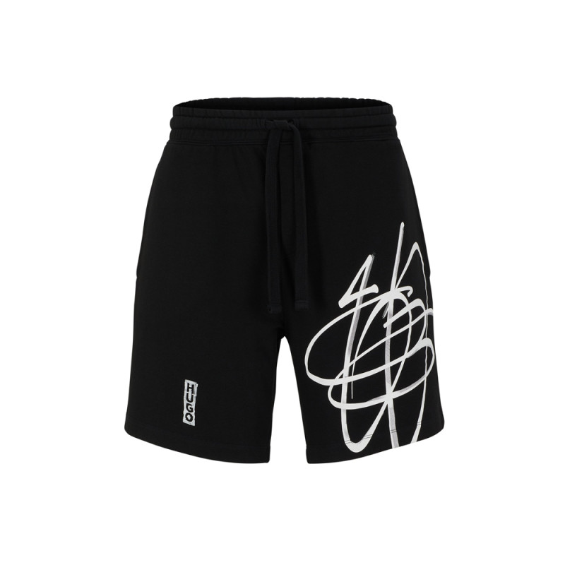 SHORT NOIR DABSAROKA HUGO RELAXED FIT EN COTON À LOGO FAÇON GRAFFITI