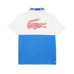 POLO A MANCHES COURTES COLOR-BLOCK LACOSTE TENNIS BLANC ET BLEU
